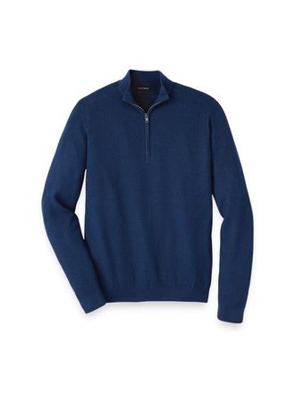 Paul Fredrick Silk Cotton Cashmere Quarter Zip Mock Neck Sweater in Navy at Nordstrom, Size Xx-Large