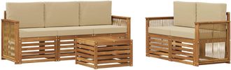 vidaXL Conjunto De Sof&aacute;s De Exterior 6 Uds. Natural Y Beige Vidaxl