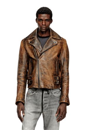 Diesel Biker jacket in treated leather - Leather jackets - Man - Brown