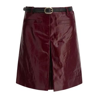 Self Portrait Nep-lakleren midi rok met riem - Dames - Rokken - Rood - Maat: XS Leer