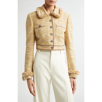Etro Crop Tweed Jacket in Multicolor On Beige Base at Nordstrom, Size 12 Us
