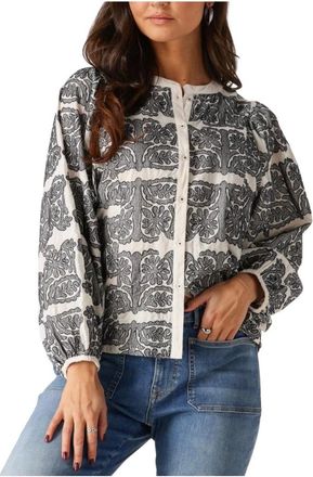 Summum Overhemden, Dames, Zwart, XS, Geborduurde Blouse met Lange Mouwen Tegelpatroon