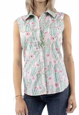 Scully Cactus Pearl Snap Sleeveless Top In Green Multi