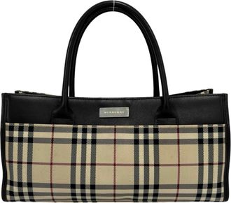 Burberry Beige Brown Canvas Leather Handbag Tote Bag (Pre-Owned)
