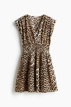 H&M Baumwollkleid - Hellbeige/Leopardenprint