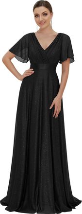 Ever-pretty Bridesmaid Dresses V-Neck Classic A Line Empire Waist Long Dress for Women Black 10