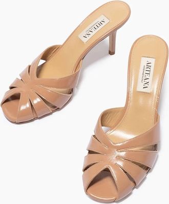 Arteana Womens Savona 75 Peep Toe Slide Sandals In Walnut