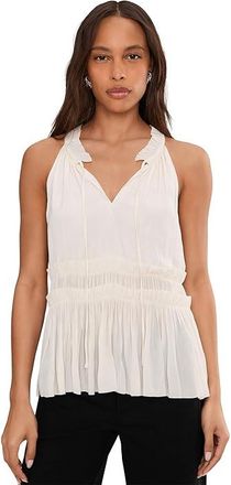 Liverpool L.A. Sleeveless Woven Top With Ruffles Womens Clothing Whipped Cream : LG, Polyester