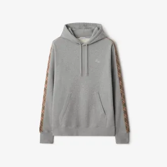 Burberry Check Trim Cotton Hoodie, Size: XXL