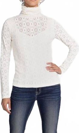Miss Me Lace Long Sleeve Turtleneck Top In Ivory
