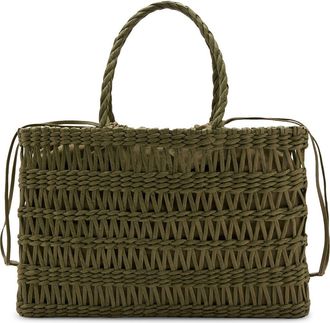 Mango Natural Fiber Tote in Khaki Green at Nordstrom
