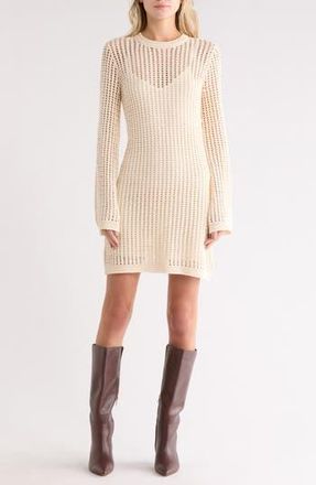Frame Denim The Crochet Bell Sleeve Cotton Dress in Beige at Nordstrom Rack, Size X-Small