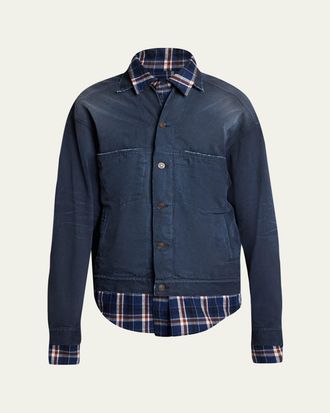 Balenciaga Mens Patched Denim Mixed-Media Shirt Jacket