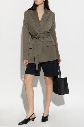 Victoria Beckham Pleated Shorts, Womens, Navy Blue