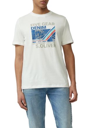 s.Oliver T-Shirt S.OLIVER, Herren, Gr. XL, weiss (cloudy wei&szlig;), Obermaterial: 100% Baumwolle, bedruckt, regular fit taillenbedeckt, Rundhals, gerader Abschluss