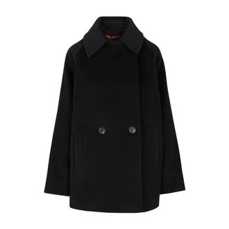 Max Mara Double-breasted Wool Pea Coat - female - Max Mara Studio - Double-Breasted Coats - Blue - M - Coats