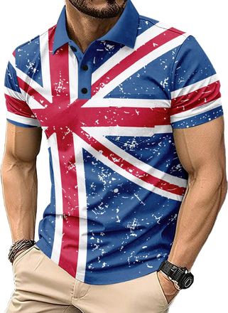 Generic Mens Union Jack Polo Shirt Great Britain Bunting Flags Print Short Sleeve Collared Button Down Golf Shirts (UK, Alpha, 3XL, Regular, Regular, 8)