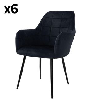 ECD Germany Juego de 6 sillas de comedor, negras, con respaldo y apoyabrazos