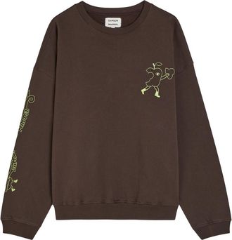 Damson Madder Cafe Pronto Printed Cotton Sweatshirt - Brown - 16 (UK16 / XL)