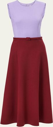 Carolina Herrera Colorblock Sleeveless Belted Midi Dress