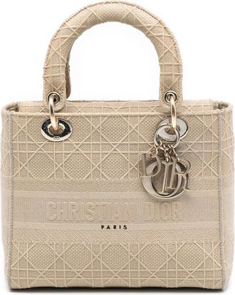 Dior Borsa a tracolla Lady D-Lite media in tela con motivo Cannage 2020 - Marrone