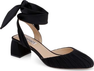 Badgley Mischka Ofelia Ankle Tie Pump in Black Fabric at Nordstrom, Size 7.5