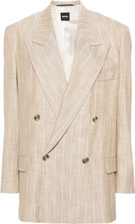 BOSS pinstriped double-breasted blazer - women - Elastane/Polyester/Viscose/Viscose/Polyamide/Elastane - 38 - Neutrals