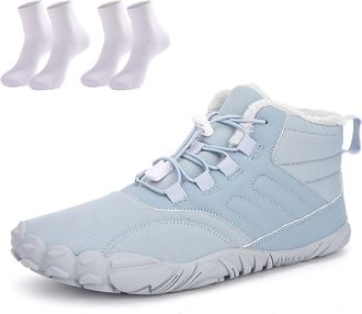 Generic Waterproof Snow Boots for Women | Non-Slip Fur Lined Mid Calf Sneakers | Lightweight Ankle Booties for Cold Weather Hiking(Light Blue,12.5 Women/11.5 