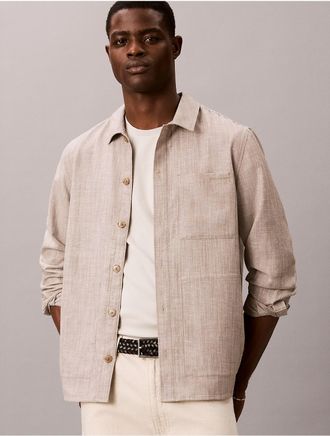 Calvin Klein Mens Lightweight Relaxed Overshirt - Brown - XL