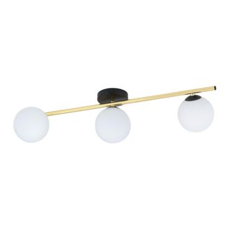 Wonderlamp Regleta de techo estilo n&oacute;rdico negro y dorado + 3 esferas blancas