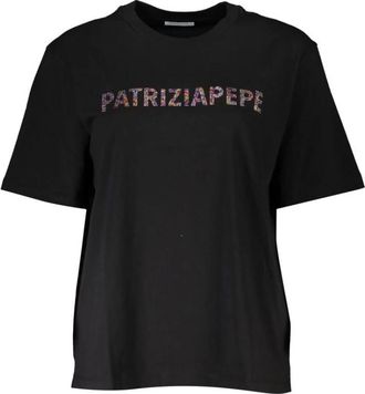 Patrizia Pepe Rhinestone Crew Neck Tee - Dames - T-shirts - Zwart - XS - Katoen - Tops