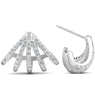 Pompeii3 1 Ct Diamond Burst Studs Womens Huggie Earrings 14k White Gold Lab Grown