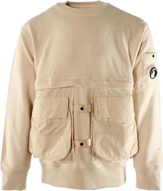 C.P. Company Diagonaal Geborsteld Fleece Gemengd Afneembaar Sweatshirt - Heren - Sweatshirts - Beige - L - Katoen - Hoodies & sweatvesten