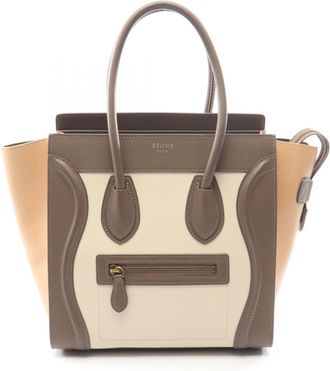 Celine Beige Gray Ivory Leather Handbag Tote Bag (Pre-Owned)