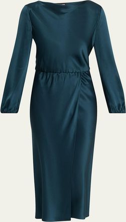 Giorgio Armani High-Neck Long-Sleeve Satin Midi Dress