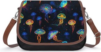 Generic Colorful Glowing Jellyfish Small Womens Crossbody Bags Shoulder Handbag with Adjustable Strap for Travel