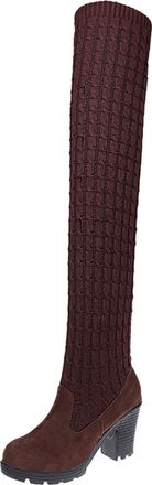Generic Elegant Retro High Block Heel Thigh Over The Knee Boots For Women Fashion Breathable Stretchable Long Boots Footwear With Comfortable Fit (Brown, 6.5)