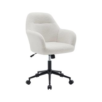 Sweeek Silla de oficina con ruedas ajustable de metal y borreguito, blanco