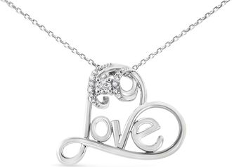House of Brilliance 925 Sterling Silver 1/10 Cttw Round Brilliant-Cut Diamond Accented Open Heart with Love 18 Pendant Necklace