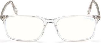 Tom Ford 56mm Rectangular Blue Light Blocking Optical Glasses in Crystal Palladium /T Logo at Nordstrom