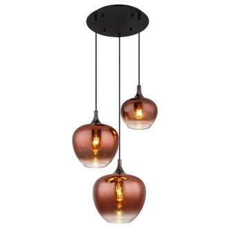 Netlighting Maxy Cluster Pendant Matt Black Copper Glass Shade 3x E27