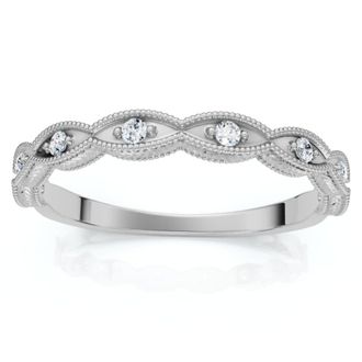 Pompeii3 Diamond Wedding Ring With Antique Design 14k Gold Lab Grown Stackable Band
