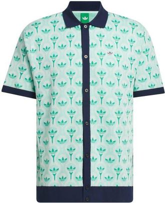 adidas Originals Trefoil & Tee Jacquard Short Sleeve Piqu&eacute; Button-Up Shirt in White/Clear Mint/Court Green at Nordstrom, Size Xx-Large
