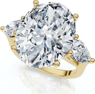 Pompeii3 Certified 9 1/2Ct Oval Three Stone Diamond Engagement Ring 14k Gold Lab Grown