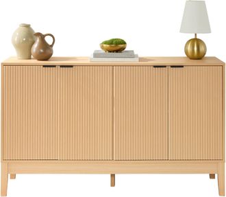 Best Choice Products 4-Door Reeded Storage Cabinet w/ Soft-Close Doors, Multipurpose Accent Furniture