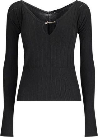 Jacquemus Long Sleeve T-Shirts, female, Black, S, Pralu Top in High Style