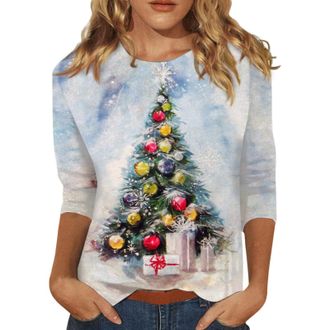 Generic Christmas Tops for Women UK, Ladies Christmas Jumpers, 3/4 Sleeve Tops Crew Neck T Shirts Blouses Print Pullover Sweatshirt Xmas Jumpers Tunic Tee