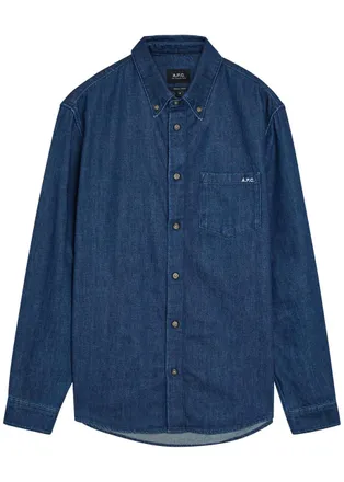 A.P.C. New Greg Embroidered Denim Shirt - Dark Blue - XL