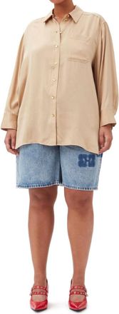 Ganni Washed Satin Shirt In Safari