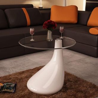 vidaXL Mesa De Centro Con Superficie Redonda Vidrio Blanco Brillante Vidaxl